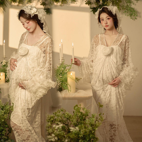 孕妇照服装影楼新款法式孕妇装高级小清新写真孕妈咪艺术拍照衣服 - 图2