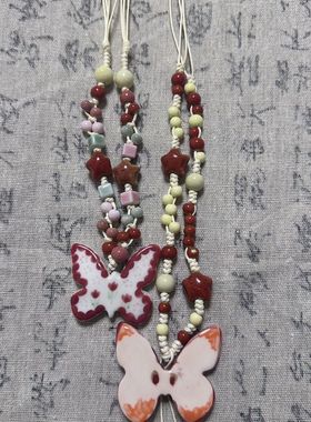 景德镇陶瓷蝴蝶吊坠串珠项链时尚