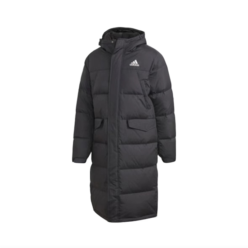 圆圆体育 adidas秋冬新款男款黑色 户外运动长款连帽羽绒服GK0664 - 图3