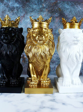 北欧简约黑白树脂皇冠狮子摆件