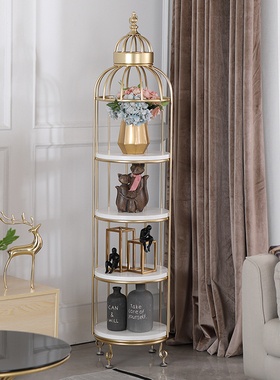北欧铁艺金色鸟笼落地多层花架