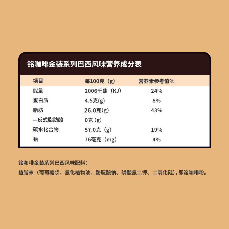 Ben/铭咖啡巴西风味二合一速溶咖啡不加蔗糖浓香咖啡粉饮料15杯装 - 图1