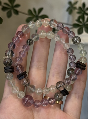 木火-天然紫锂辉紫水晶红幽灵绿檀木桃花生日礼物南红多圈石榴石