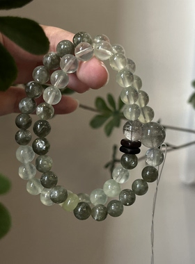 木-天然水晶绿幽灵孔雀石绿檀木绿幽灵手串手串五行喜木生日礼物