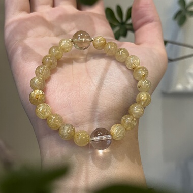 土金-天然黄水晶金发晶白水晶手链招财进宝五行喜土金手串生日礼