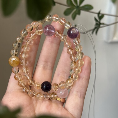 火土-天然水晶紫水晶黄水晶双圈手链五行喜火喜土生日礼物