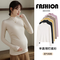 Pregnant woman hit undershirt autumn and winter style 2023 new small sub Modale semi-high collar elastic inside lap for spring and autumn