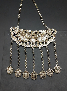 古玩杂项纯铜鎏银狮子小孩吊坠