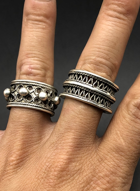 贵州云南纯手工苗银花丝做旧戒指