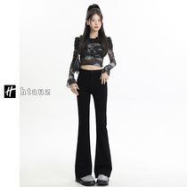 Black high waist display slim micro-horn jeans female autumn and winter style Gardown thickened small sub-elastic body manmade pants