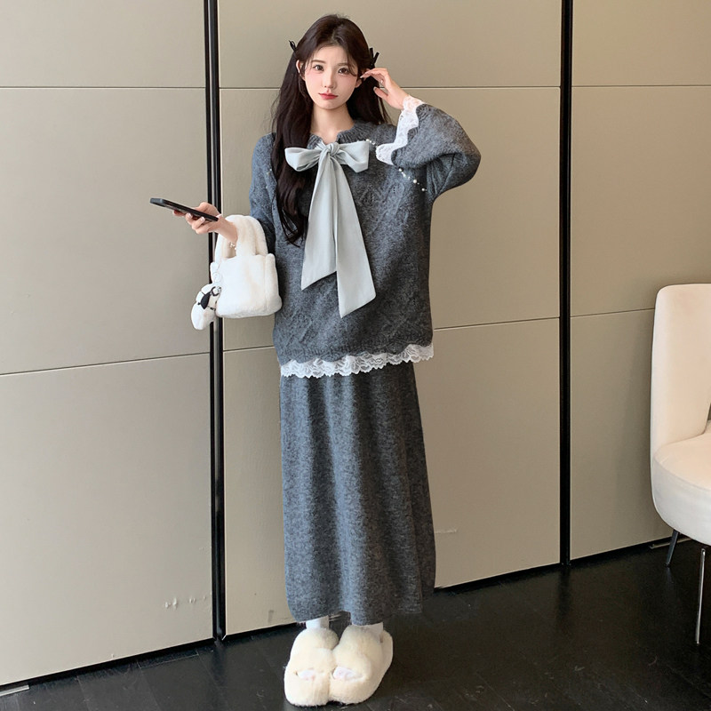 孕妇连衣裙杏色套装秋冬2026新款孕妈休闲针织毛衣半身裙两件套女,淘宝优惠券,粉丝福利购,淘宝优惠卷