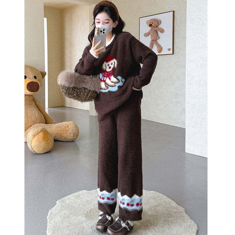 孕妇家居服套装秋冬2026新款孕期穿搭咖色卡通可外穿睡衣两件套女,淘宝优惠券,粉丝福利购,淘宝优惠卷