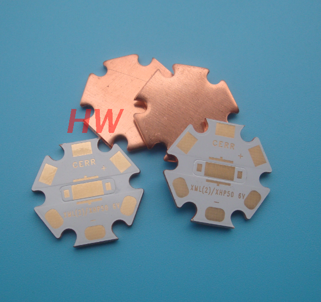 新款CREE XML T6 U2 XHP50 20mm 5050镀金焊盘热电分离六角铜基板 - 图1