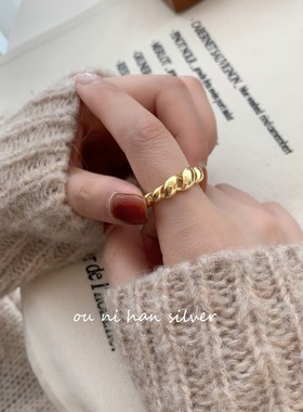 牛角包戒指纯银韩国女性