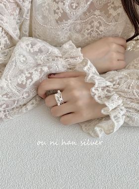 线缠绕珍珠戒指纯银小香风女