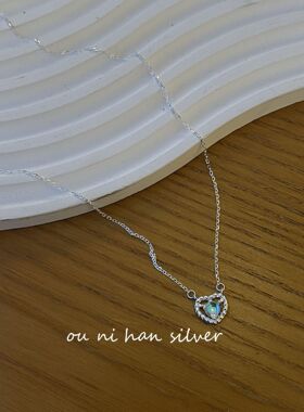 月光石爱心项链纯银女纯银