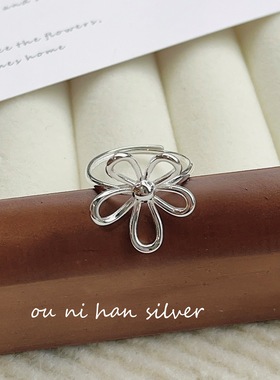 镂空花朵戒指纯银ins风女