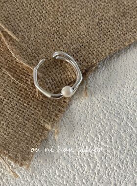 淡水珍珠几何戒指纯银小香风女