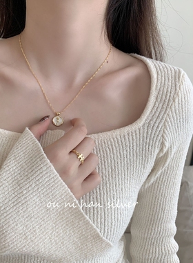 圆牌项链纯银锁骨链女