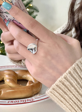 几何爱心戒指纯银韩版女