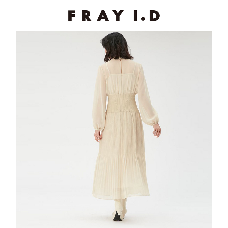 FRAY I.D2024春夏新品优雅泡泡袖系带百褶收腰连衣裙FWFO241016 - 图2