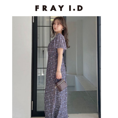 FRAY I.D秋冬优雅时尚方领印花露肩开叉连衣裙FWFO254144 - 图3