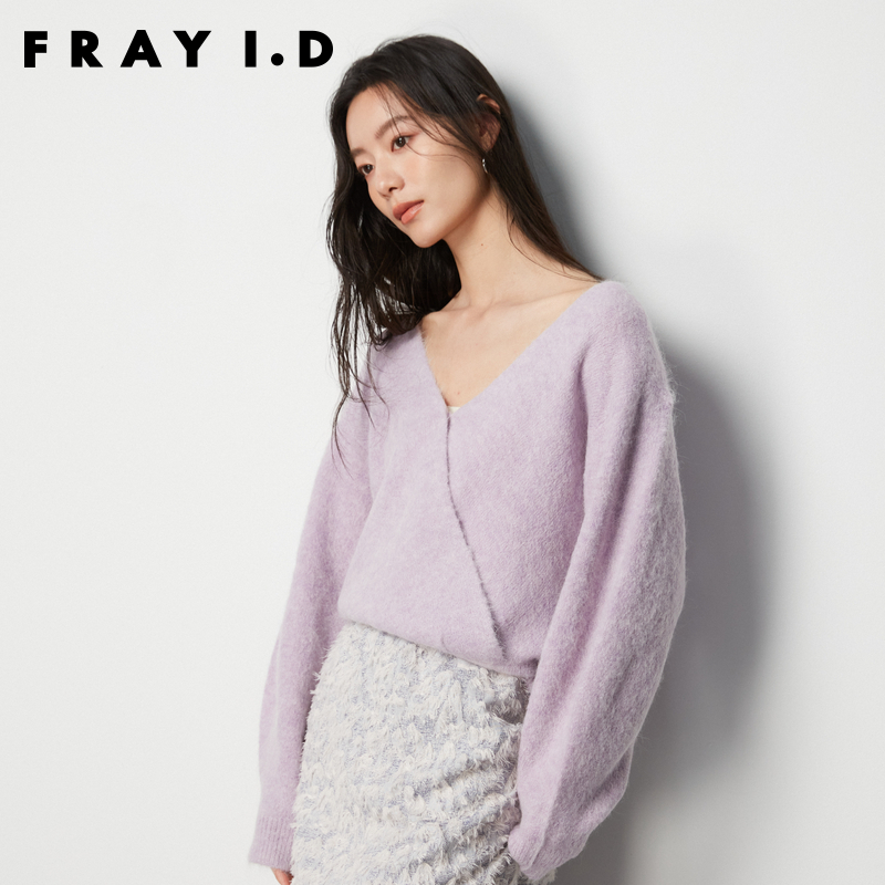 FRAY I.D秋冬优雅时髦羊毛混纺V领针织毛衣FWNT235045 - 图2