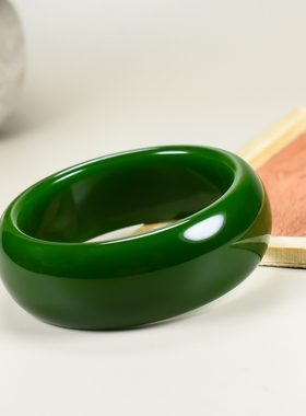 玉翡缘玉器玉缘新疆天然A货正品和田玉碧玉手镯 女款菠菜绿加宽加