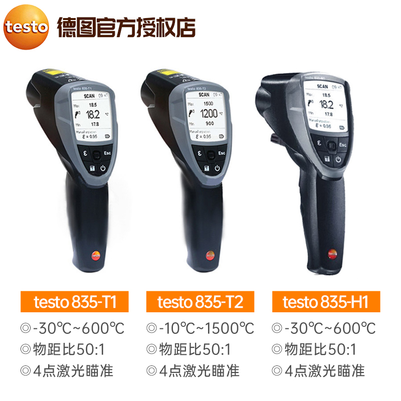 德图testo835T1/T2/H1专业红外测温仪工业高精度测温枪高温1500度-图1