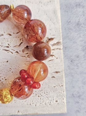 Long高定私享 鸿运当头 天然超七芬达胶花红铜发纯银配水晶手串