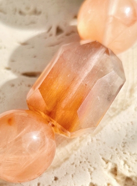 Long高定私享 大桔大利 天然红兔毛绿幽灵绿兔毛葡萄石水晶手串