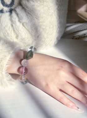 Long高定私享 风生水起 绿幽灵绿兔毛小树胶花天然紫水晶水晶手串