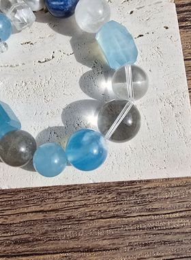 Long高定私享 乘风破浪 天然圣玛丽亚海蓝宝精品蓝晶石白水晶手串