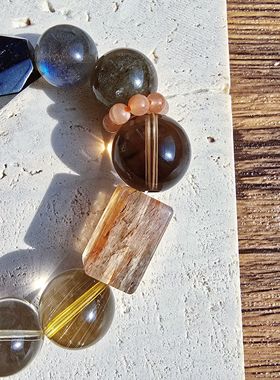 Long高定私享 黑金守护 正宫红胶花蓝晶石黄胶花绿幽灵水晶手串