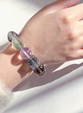 Long高定私享 荷塘夜色 绿幽灵绿兔毛小树胶花天然紫水晶水晶手串