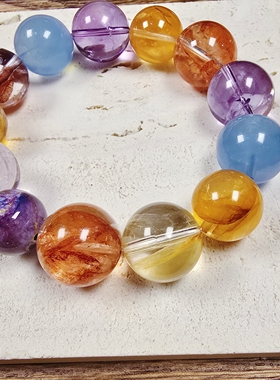 Long高定私享福 大满贯 天然正宫红胶花圣玛海蓝宝紫水晶手串