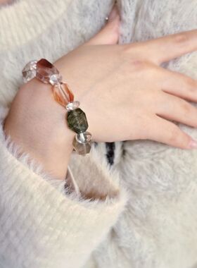 Long高定私享 扶摇紫上  天然精品绿幽灵绿发晶紫超七水晶手串