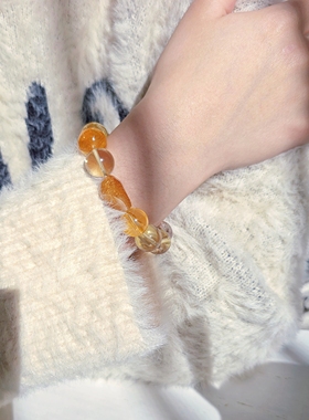 Long高定私享金杵消烦金发晶金骨干黄胶花黄水晶黑金超七水晶手串