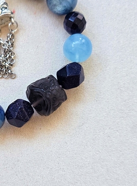 Long高定私享 晶狮庇佑 天然海蓝宝蓝晶石白水晶手串