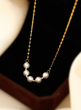 钛钢项链日韩时尚仿珍珠微笑五福珠项链小众高级感轻奢不掉色
