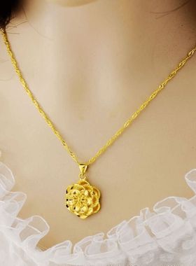 玫瑰花金色项链不掉色女