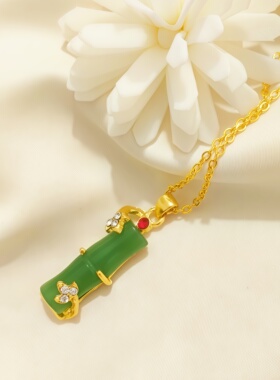 竹节吊坠节节高升富贵金色项链
