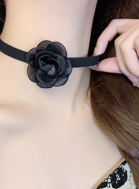 2025新款复古远方情锌金黄色布艺项链超仙花朵大蝴蝶结颈链女