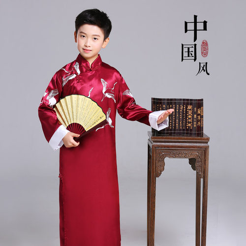 六一表演服相声服装中国风大褂女童扇子长衫说书人同款舞蹈民国风 - 图0
