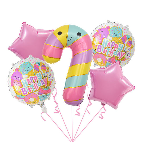 Summer theme cartoon donut ice cream candy cane balloon children's birthday party scene decoration arrangement