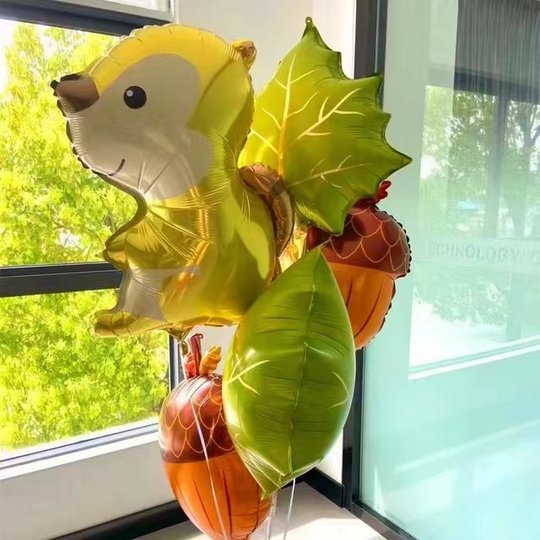 新款卡通动物主题松鼠松果数字气球套餐儿童生日宝宝派对装饰布置