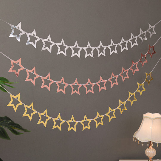 Пятиконечная звезда, узор, золотое полое зеркало, день рождения, буква, флаг, детская вечеринка для взрослых, украшения для вечеринки, баннер