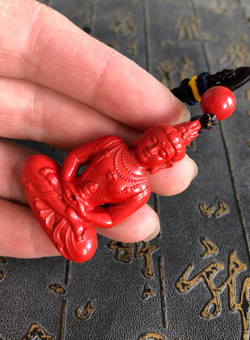 天然朱砂吊坠坐佛玉坠项链立体雕刻宝莲佛钥匙扣男女平安佛挂件