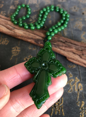 十字架外蒙料毛衣链玉坠