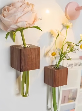 实木创意插花器冰箱贴磁铁磁吸装